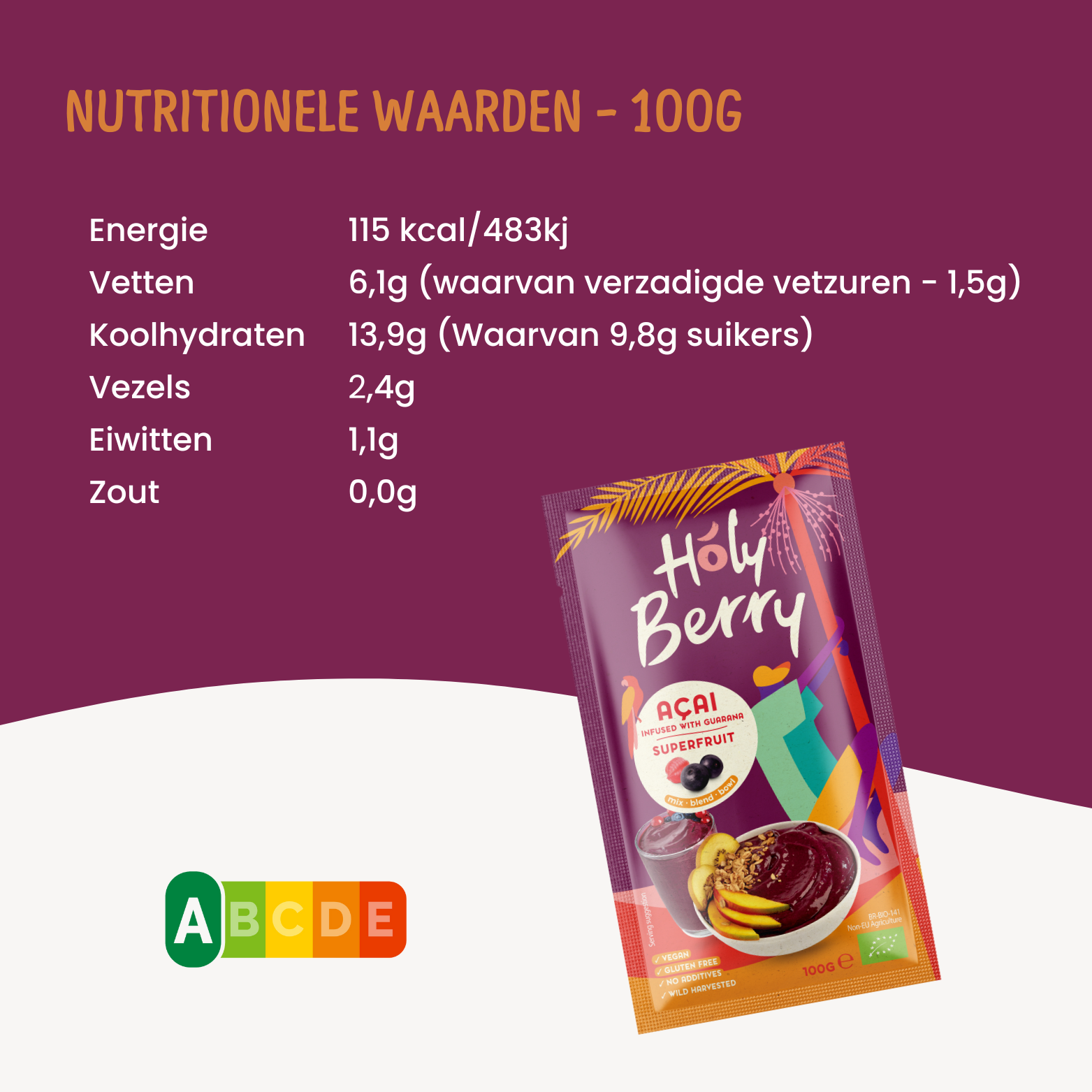 Nutritionele waarden Açai Pure Pack met Guarana